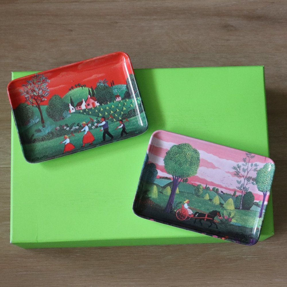 VTG Signed Melamine Art Trays Made In Italy Farm Dutch Scenes